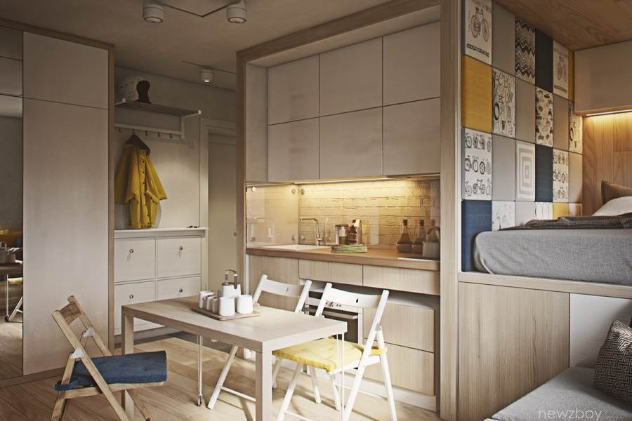 Квартира студия 30 кв.м - как ограничить спальню от кухни в дизайне (12  фото)