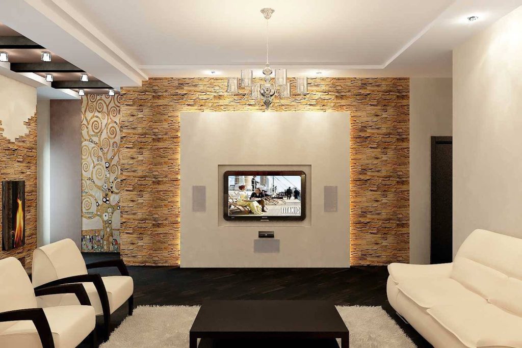 Варианты дизайна стен в гостиной - 69 фото