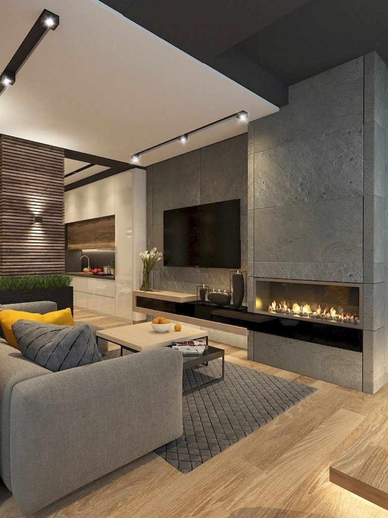Дизайн гостиной в доме в современном стиле с камином (55 фото) - красивые  картинки и HD фото