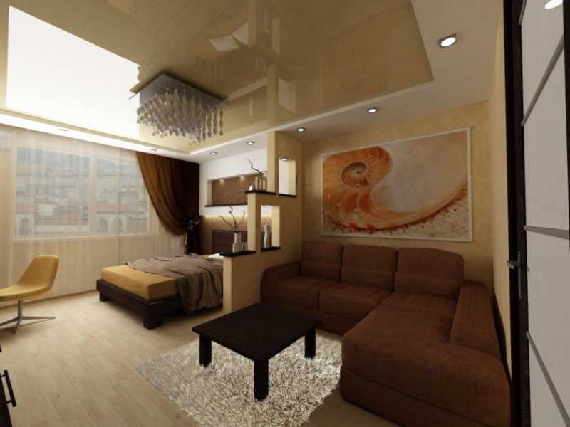 Дизайн гостиной спальни - 100 фото идеально разделенного интерьера в  гостиной