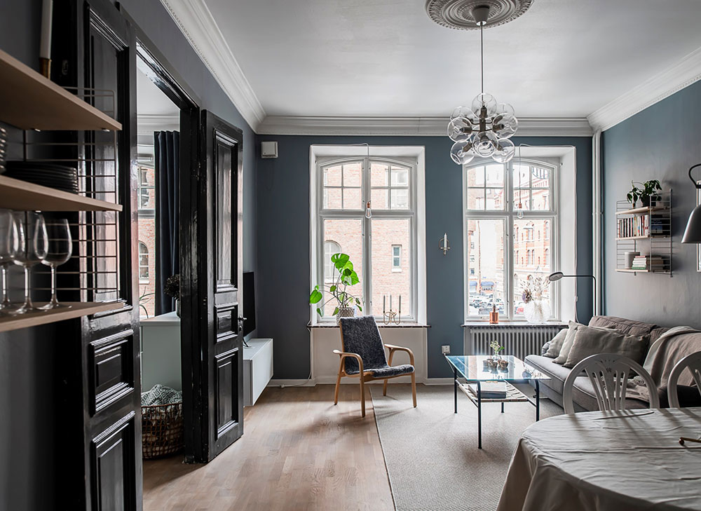Кирпич, синие стены и чёрные двери: смелый интерьер квартиры в Гётеборге 〛  ◾ Фото ◾ Идеи ◾ Дизайн