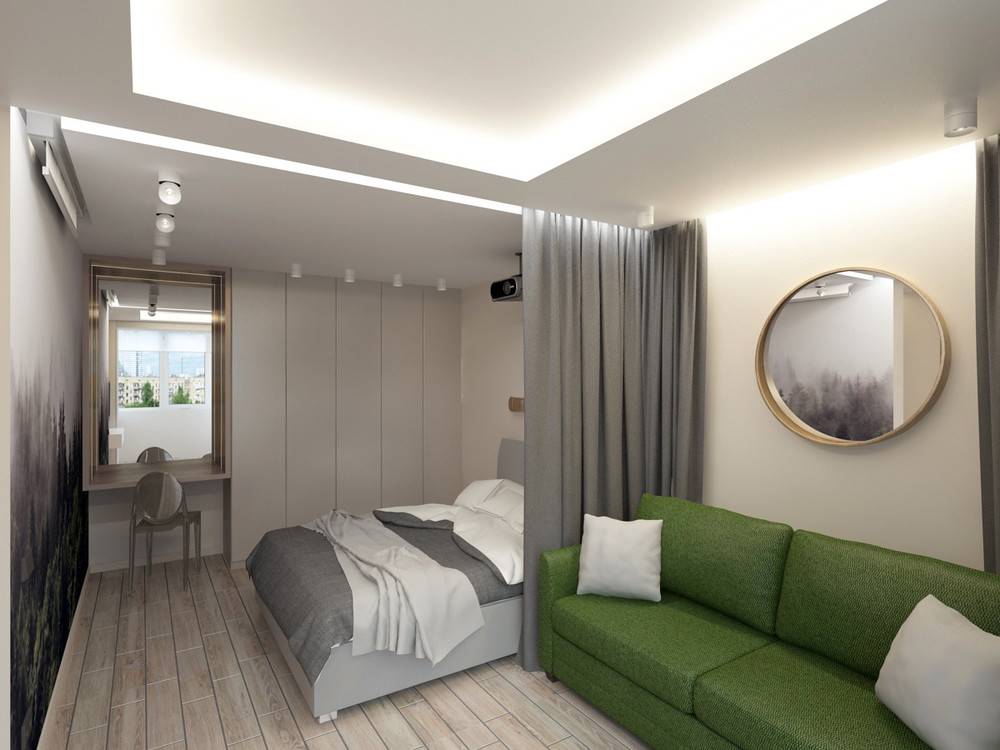 Дизайн гостиной-спальни: интерьера фото, комната в хрущевке, две маленьких,  12кв. м и идеи, место для стен