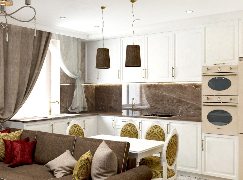 Дизайн кухни-гостиной в классическом стиле - проект от natalya.buchneva